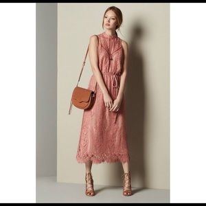 WAYF Dusty Rose Portrait Lace Nude Illusion Sleeveless Midi Dress sz XS Women's